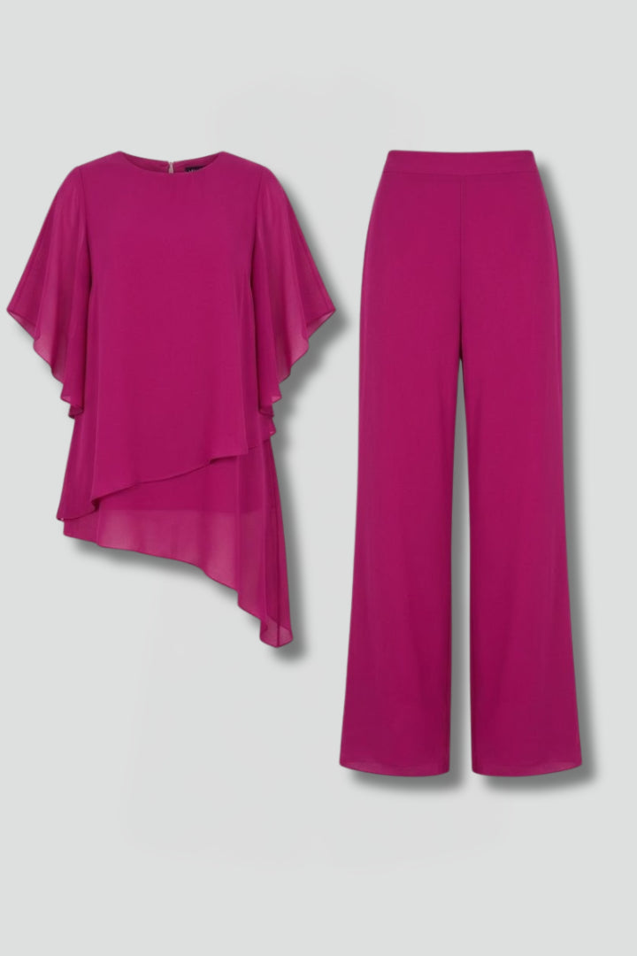 Solina | Women's Wide-Leg Top and Trousers Set with Asymmetric Hem and Wide Legs — 1