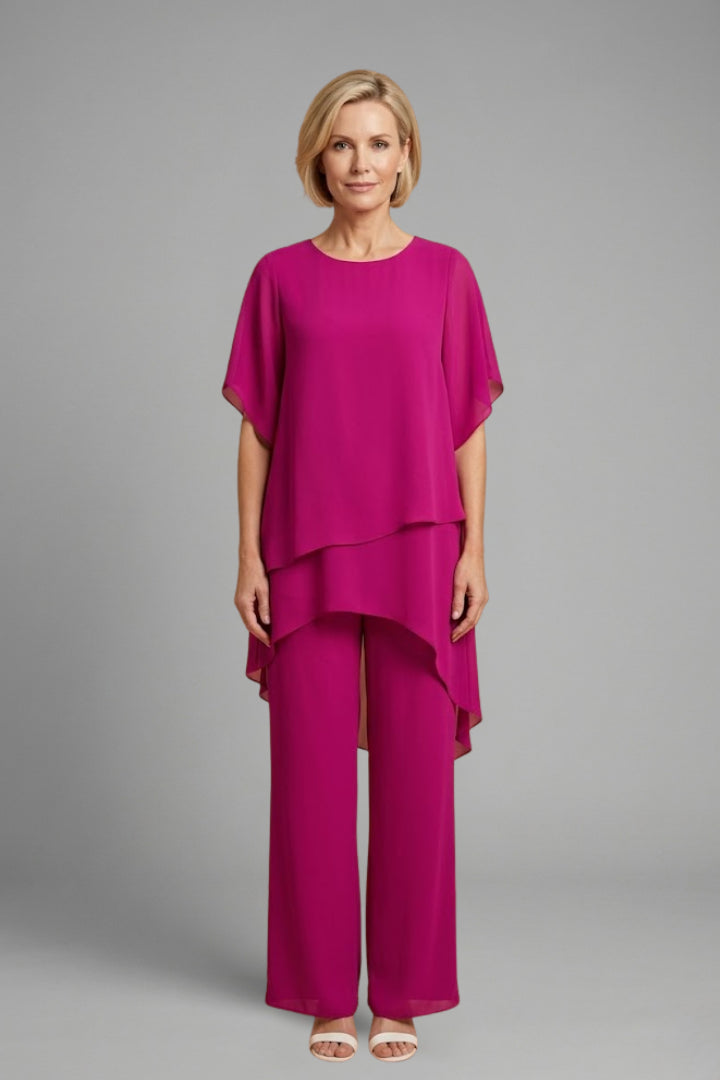 Solina | Women's Wide-Leg Top and Trousers Set with Asymmetric Hem and Wide Legs — 2