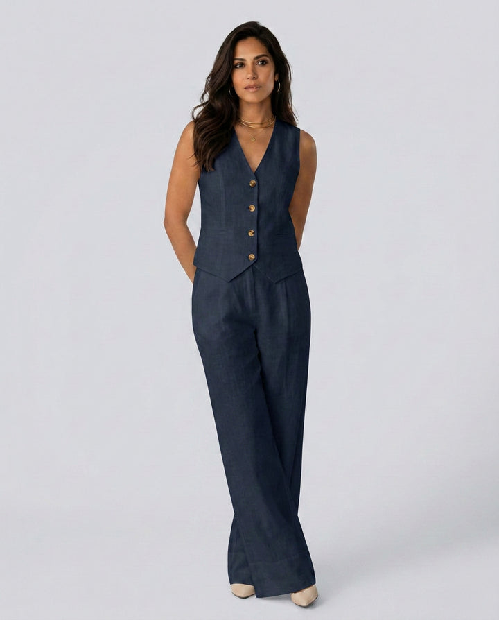 Sollise | Women's Matching Two-Piece Set with Waistcoat and Wide Trousers — 2