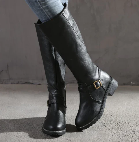 Sollora | Women's Knee High Boots Flat Heel Buckle Strap Everyday Wear