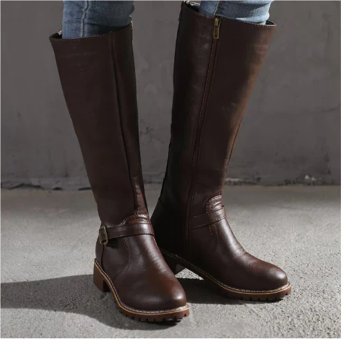 Sollora | Women's Knee High Boots Flat Heel Buckle Strap Everyday Wear