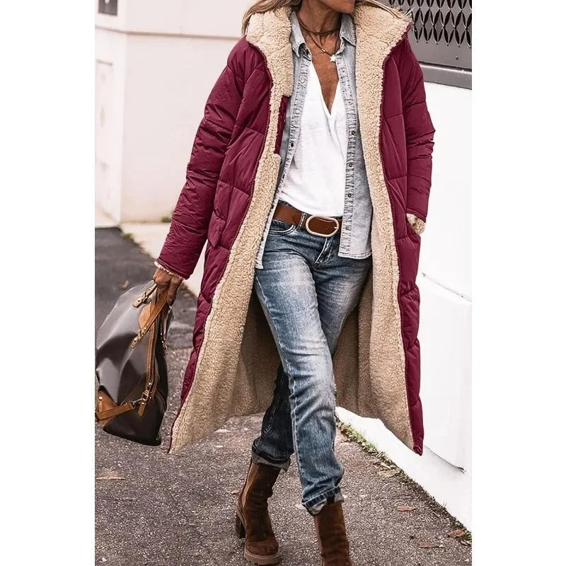 Solnia | Women's Puffer Jacket Longline Sherpa Winter Outdoor