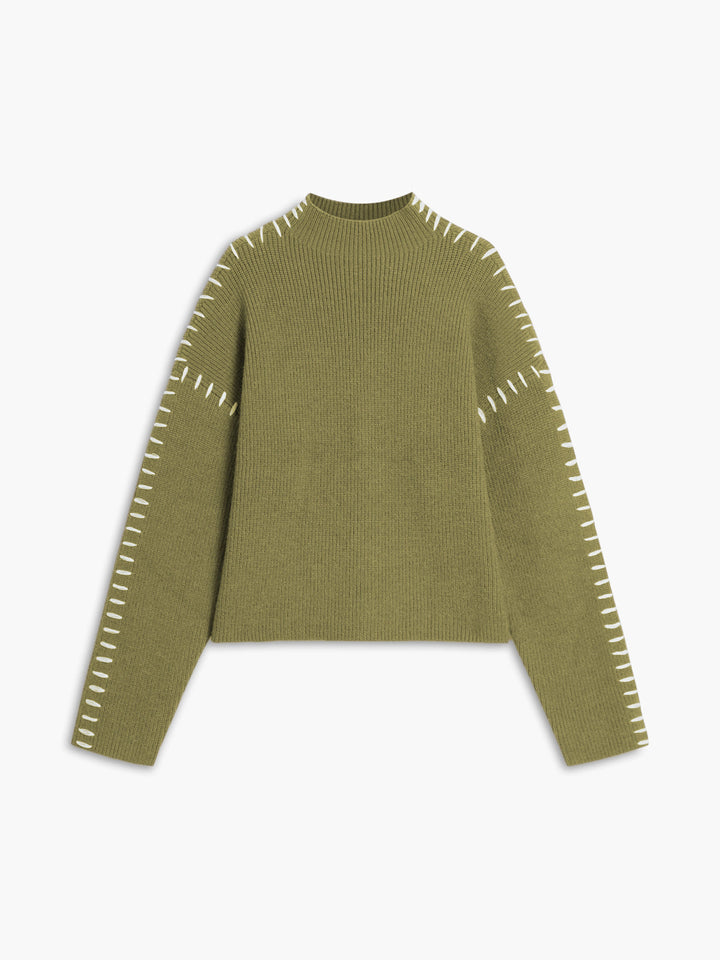 Solria | Women's Cozy Knit Oversized Mock Neck Sweater — ArmyGreen