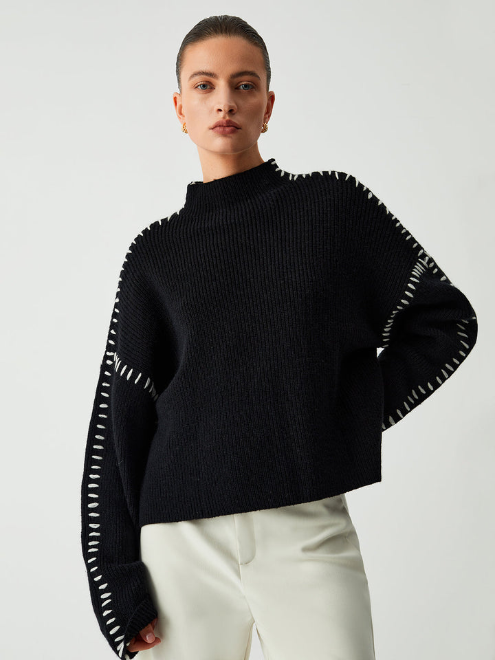 Solria | Women's Cozy Knit Oversized Mock Neck Sweater — Black