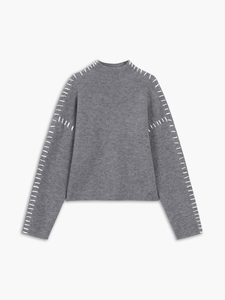 Solria | Women's Cozy Knit Oversized Mock Neck Sweater — Light Grey