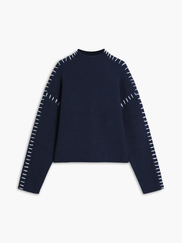Solria | Women's Cozy Knit Oversized Mock Neck Sweater — Navy