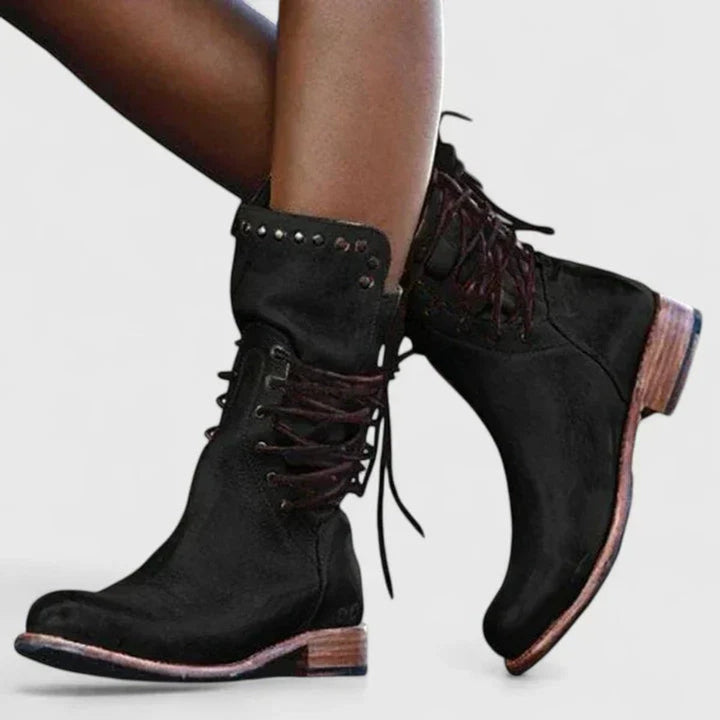 Tessadessa | Women's Studded Lace-Up Vintage Knee High Boots