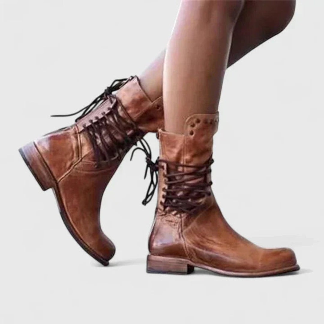 Tessadessa | Women's Studded Lace-Up Vintage Knee High Boots