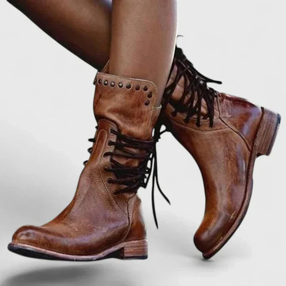 Tessadessa | Women's Studded Lace-Up Vintage Knee High Boots