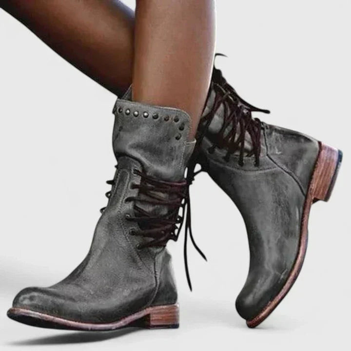 Tessadessa | Women's Studded Lace-Up Vintage Knee High Boots