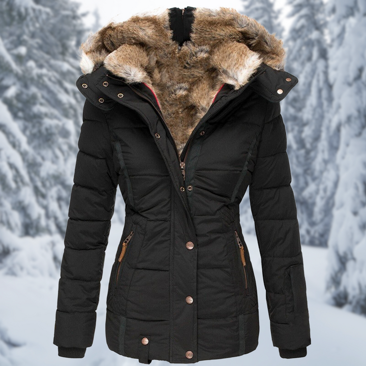 Tessaienne | Women's Faux Fur Hooded Puffer Jacket — Black