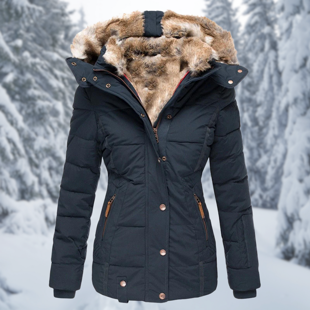 Tessaienne | Women's Faux Fur Hooded Puffer Jacket — Blue