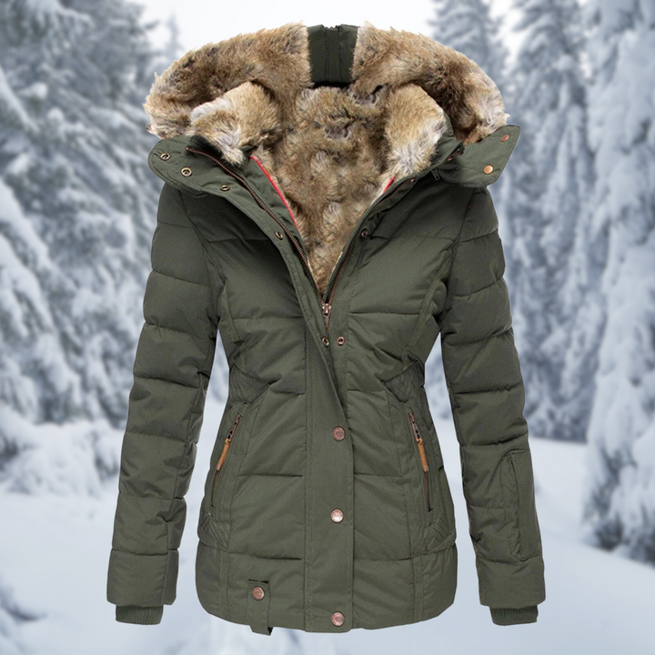 Tessaienne | Women's Faux Fur Hooded Puffer Jacket — Green