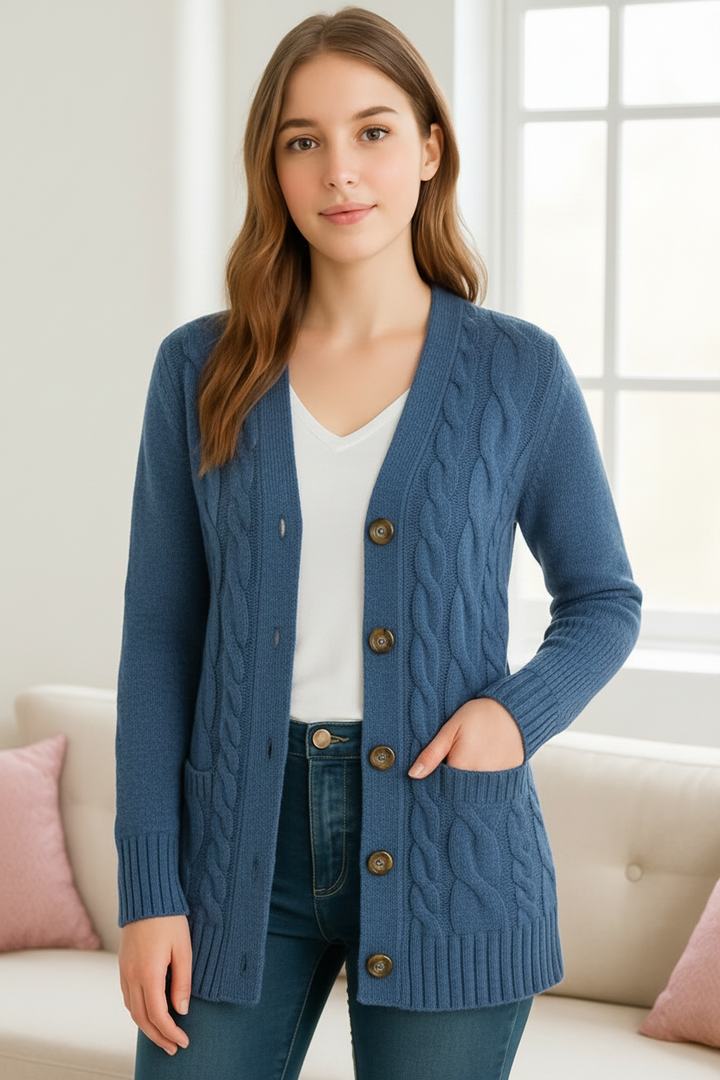 Thearia | Women's Cable Knit cardigan for / Wear Sweaters — Blue