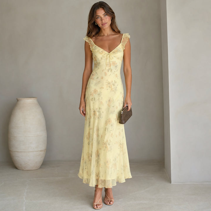 Theariel | Women's Wedding Guest Elegant Floral Sleeveless Backless Beach Dress Dresses — 1