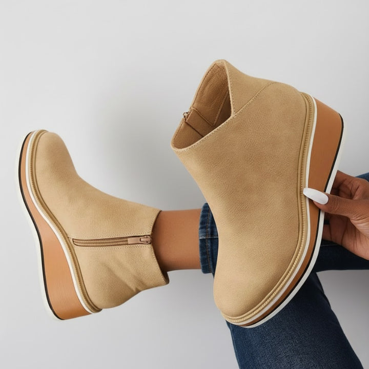 Theodora | Women's Western Style Knee-High Orthopedic Leather Wedge Boots — 1
