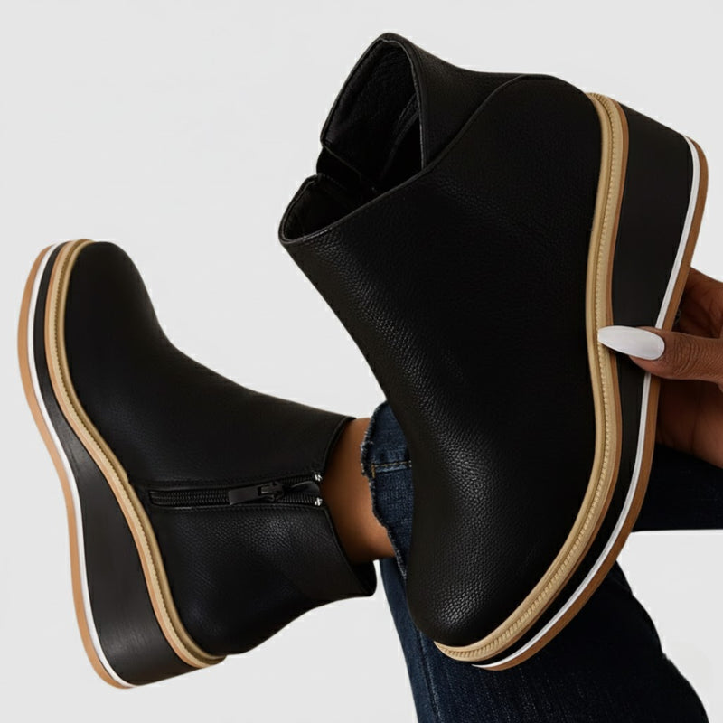 Theodora | Women's Western Style Knee-High Orthopedic Leather Wedge Boots — 3