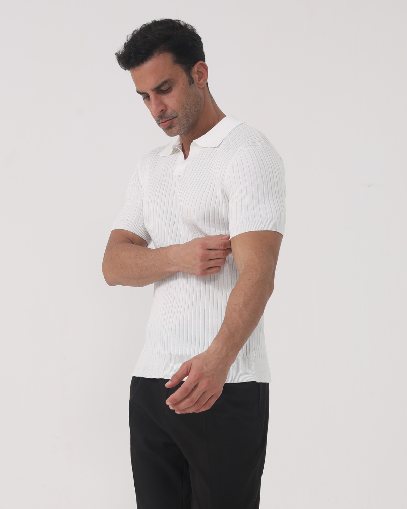 Theodore | Men's Stretch Casual Ribbed Polo with Collar Detail Tops — 2