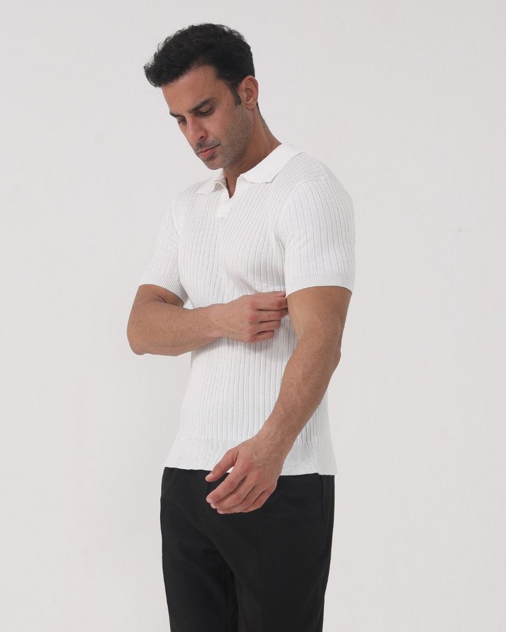Theodore | Men's Stretch Casual Ribbed Polo with Collar Detail Tops — 2
