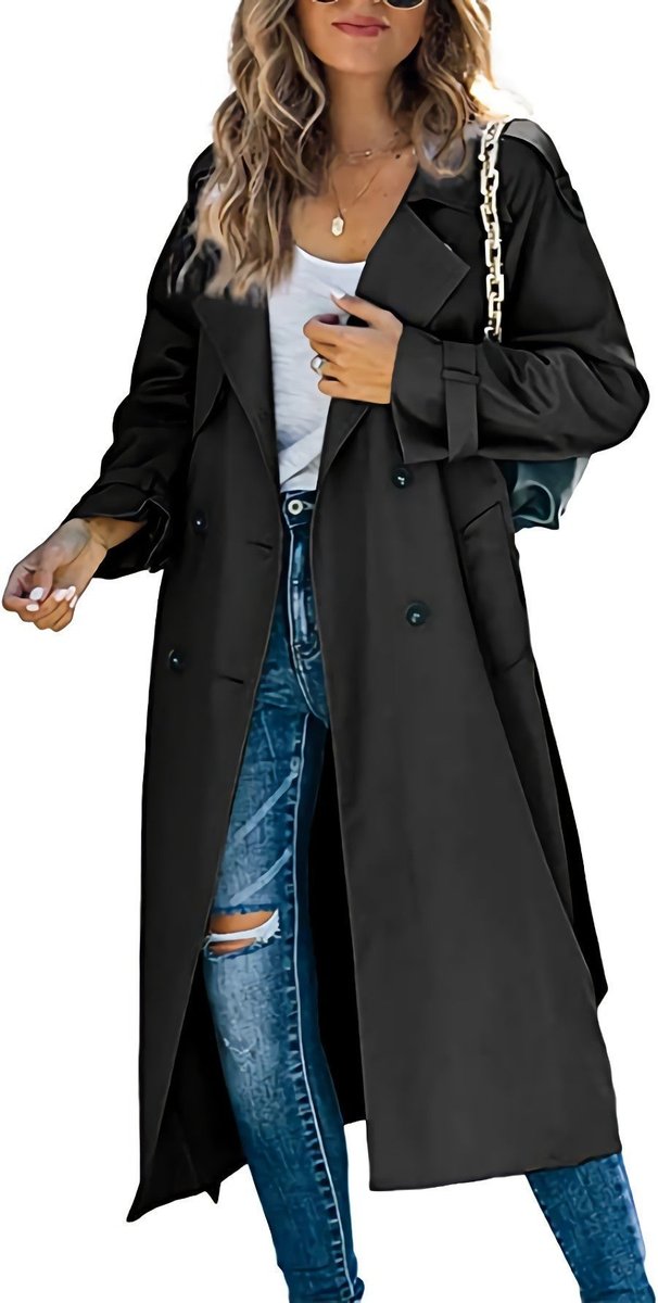 Tindraienne | Women's Timeless and Comfortable Oversized Trench Coat — Black