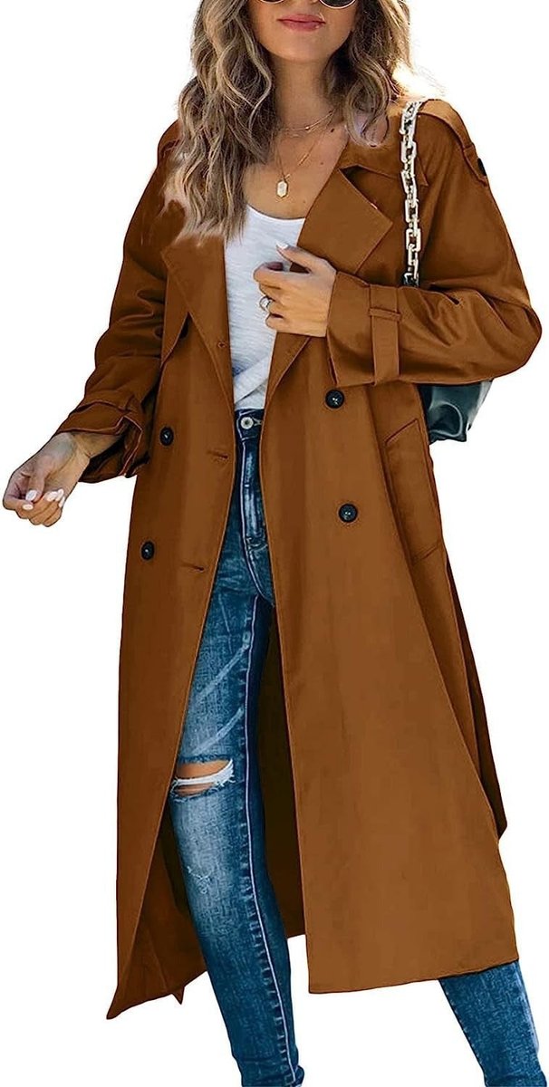 Tindraienne | Women's Timeless and Comfortable Oversized Trench Coat — Brown