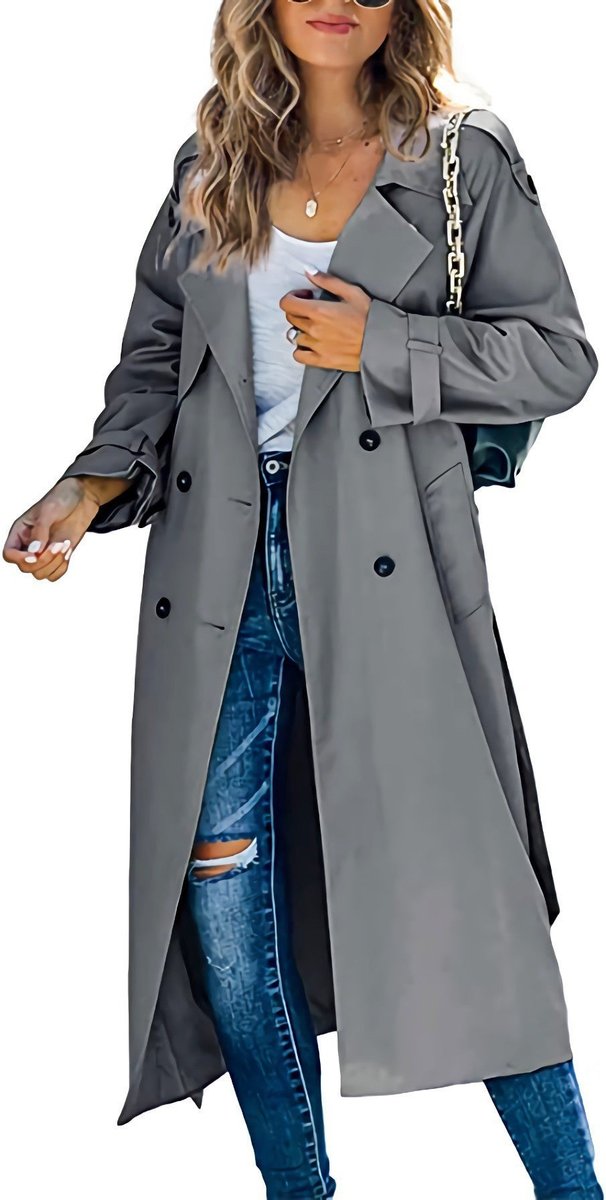 Tindraienne | Women's Timeless and Comfortable Oversized Trench Coat — Gray