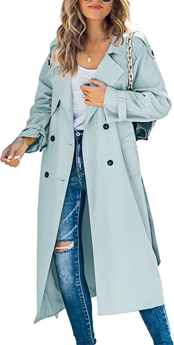 Tindraienne | Women's Timeless and Comfortable Oversized Trench Coat — Light Blue