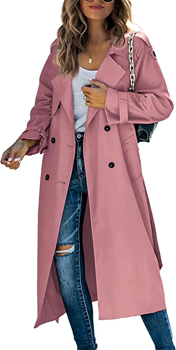 Tindraienne | Women's Timeless and Comfortable Oversized Trench Coat — Pink