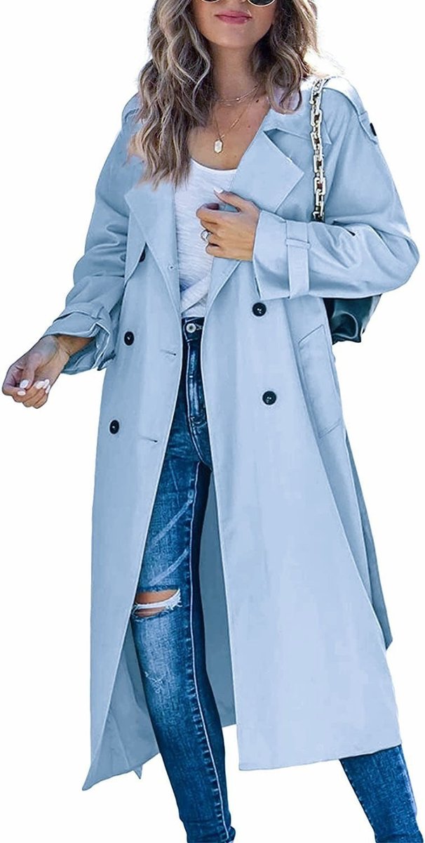 Tindraienne | Women's Timeless and Comfortable Oversized Trench Coat — Sky Blue