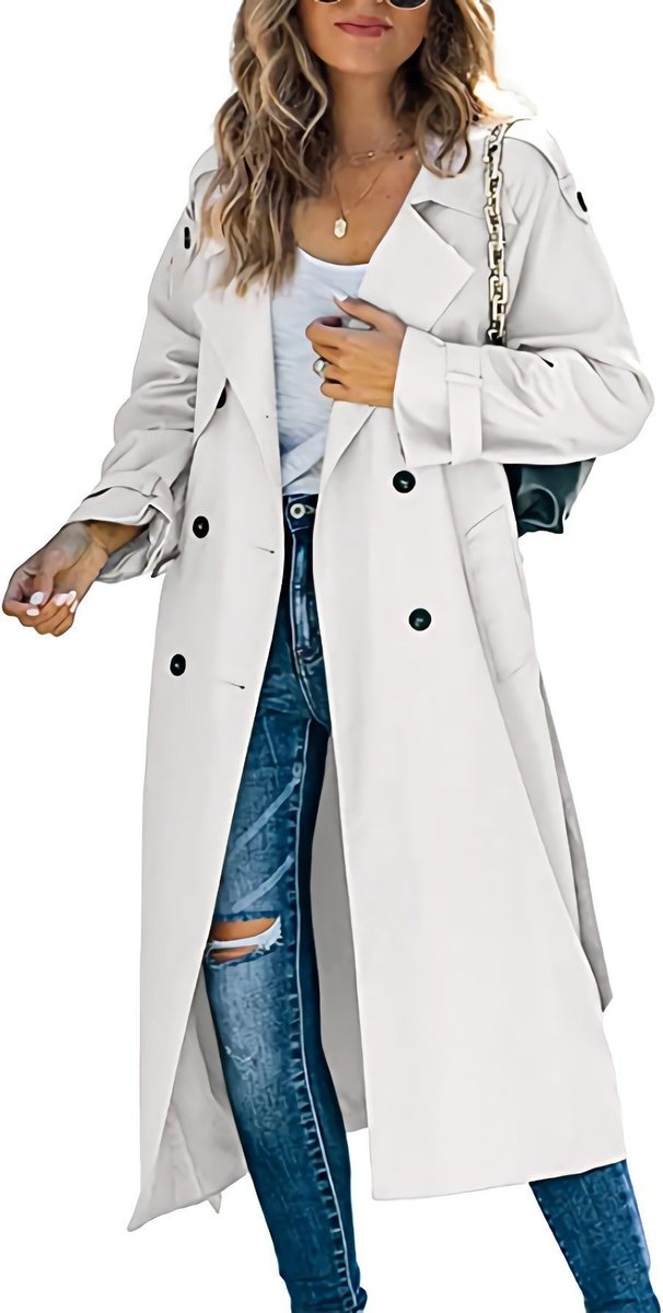 Tindraienne | Women's Timeless and Comfortable Oversized Trench Coat — White