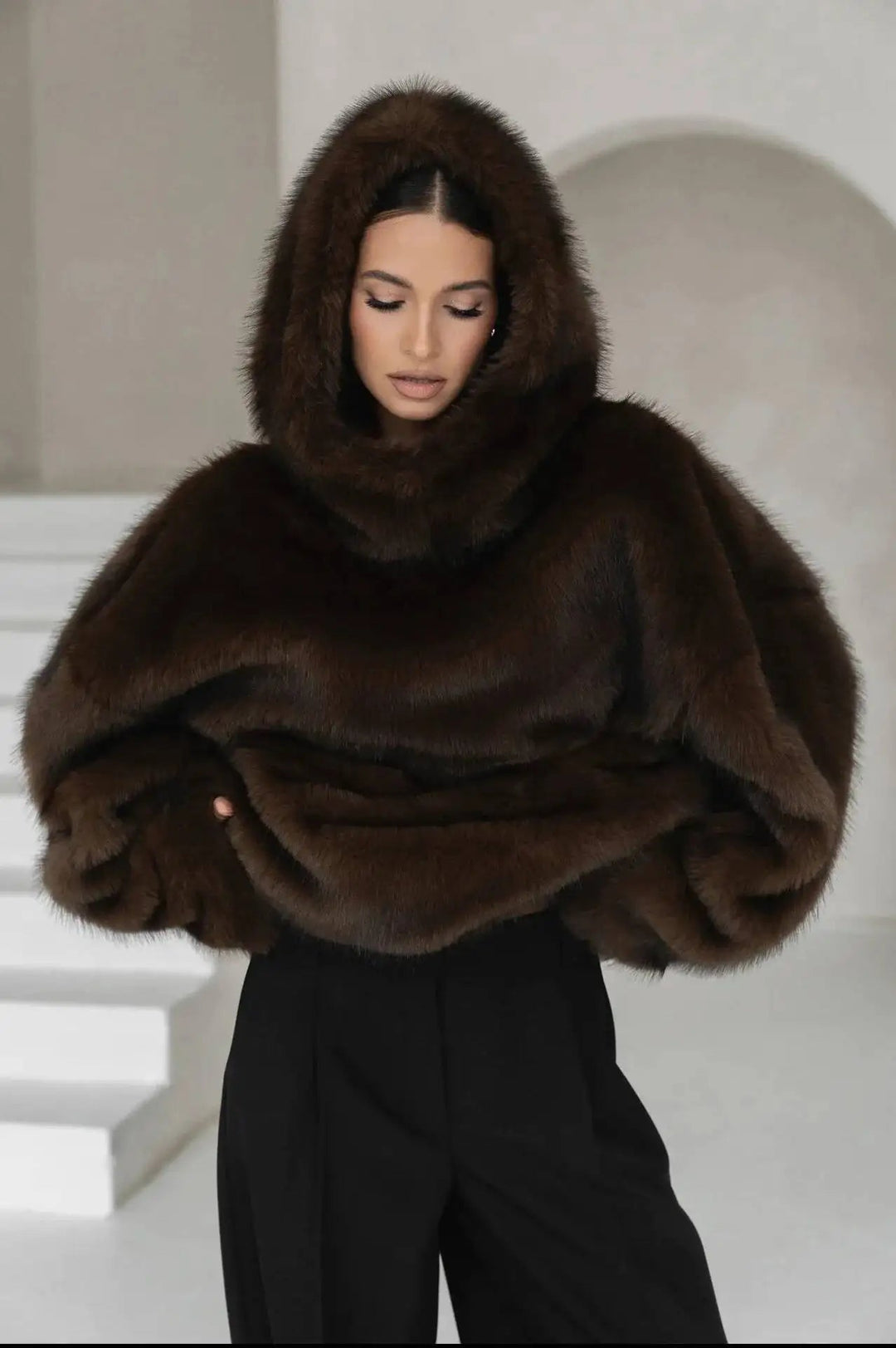 Tindravanne | Women's Knit Cozy oversized Faux Fur Hoodie Plush sweater — 2