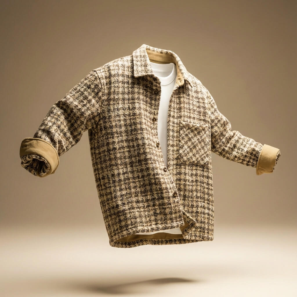 Tobias | Men's Houndstooth Wool Jacket — Khaki Beige