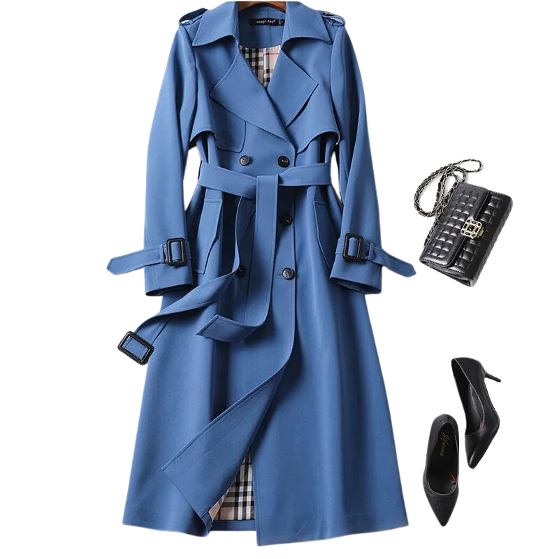 Tovaeen | Women's Elegant Trench Coat — Blue