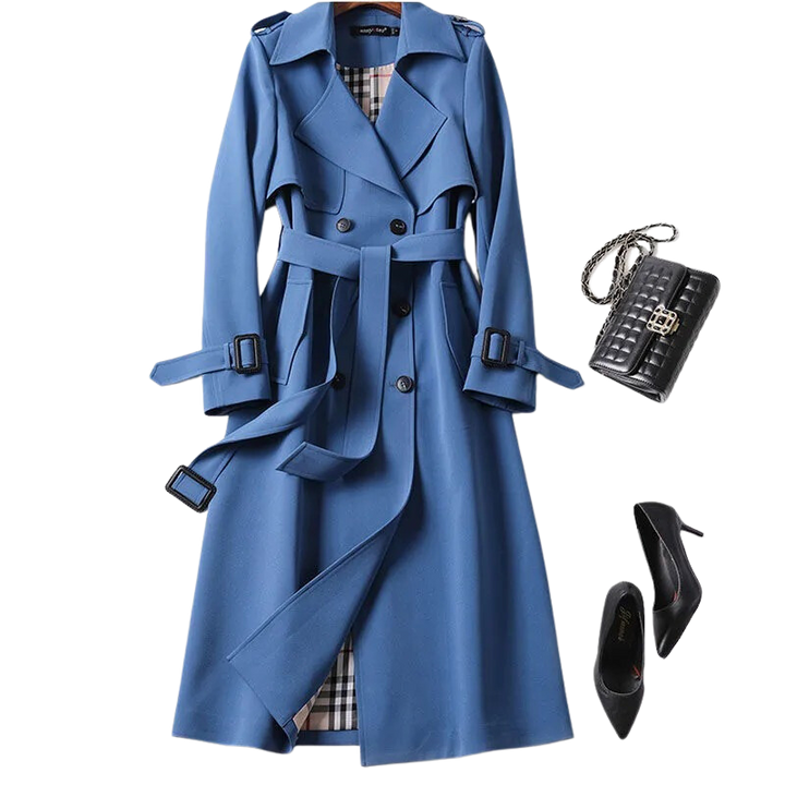 Tovaeen | Women's Elegant Trench Coat — Blue
