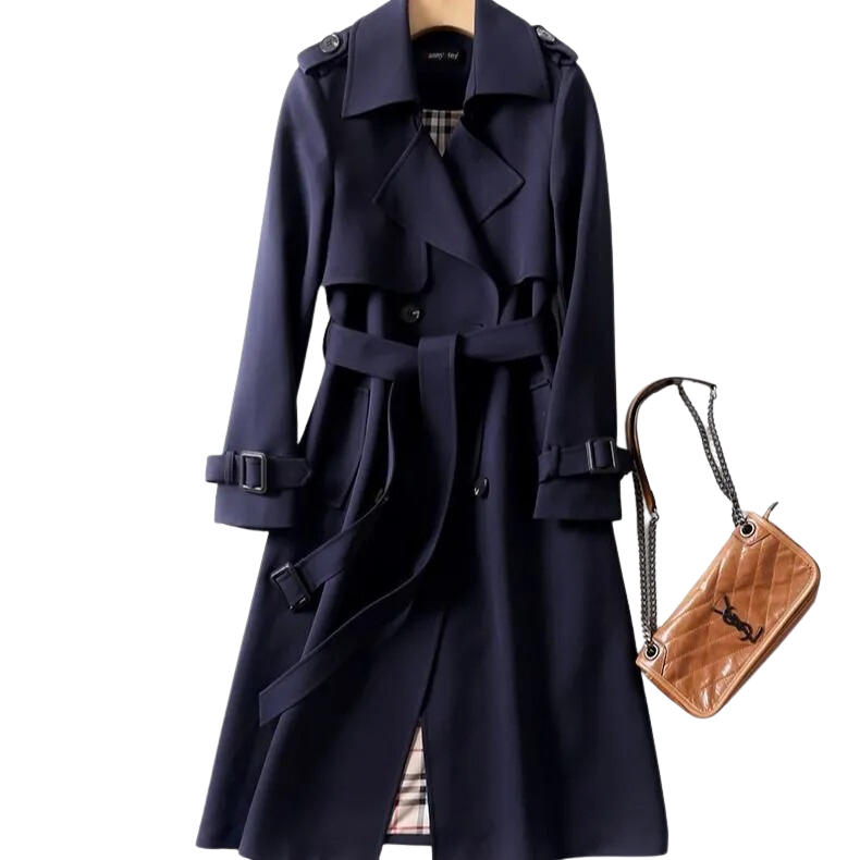 Tovaeen | Women's Elegant Trench Coat — Dark Blue
