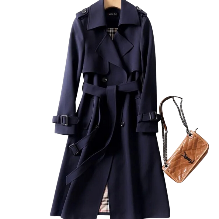 Tovaeen | Women's Elegant Trench Coat — Dark Blue