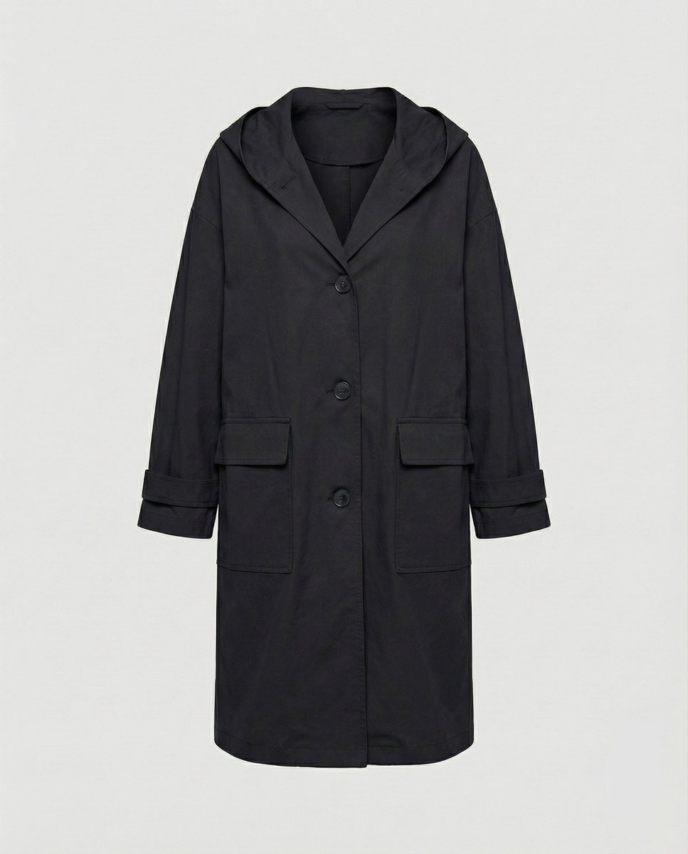Tovalia | Women's Elegant and Casual Waterproof Hooded Trench Coat — Black