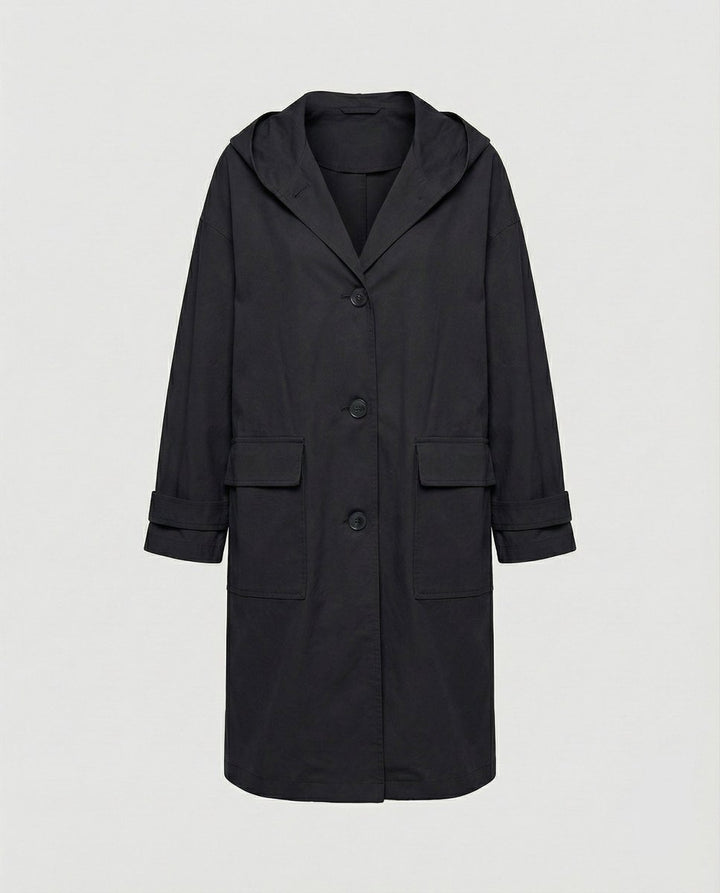 Tovalia | Women's Elegant and Casual Waterproof Hooded Trench Coat — Black
