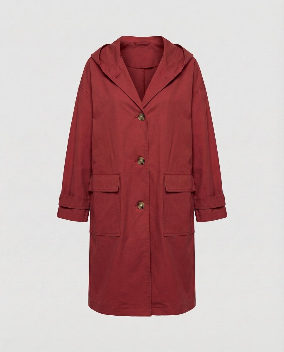 Tovalia | Women's Elegant and Casual Waterproof Hooded Trench Coat — Red