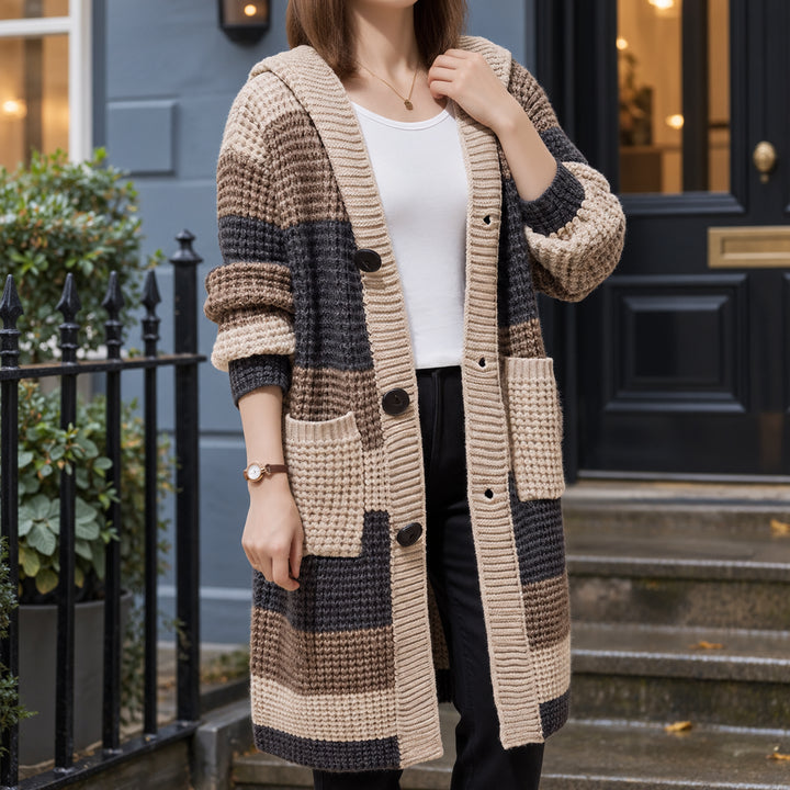Tovalyn | Women's Chunky Wool Knit Longline Hooded Cardigan