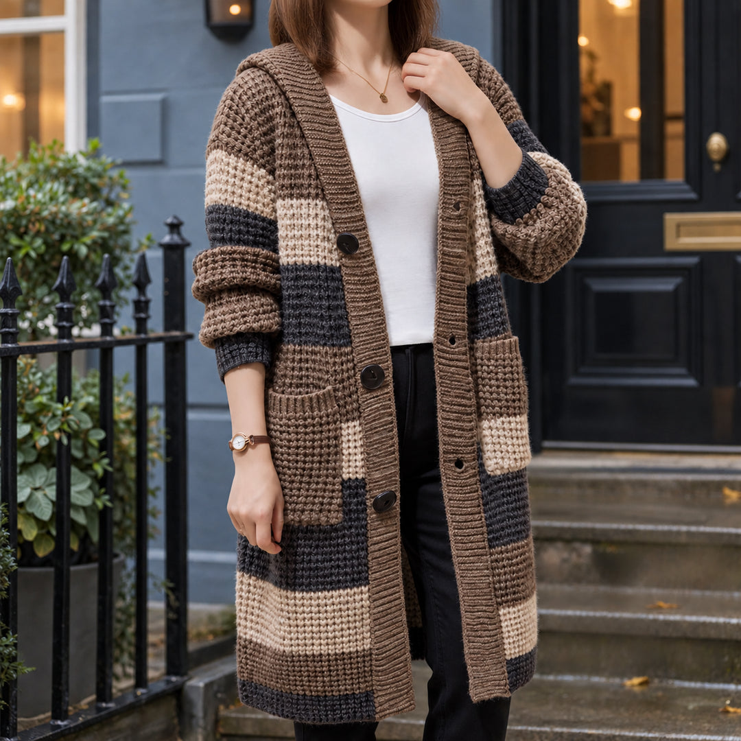 Tovalyn | Women's Chunky Wool Knit Longline Hooded Cardigan