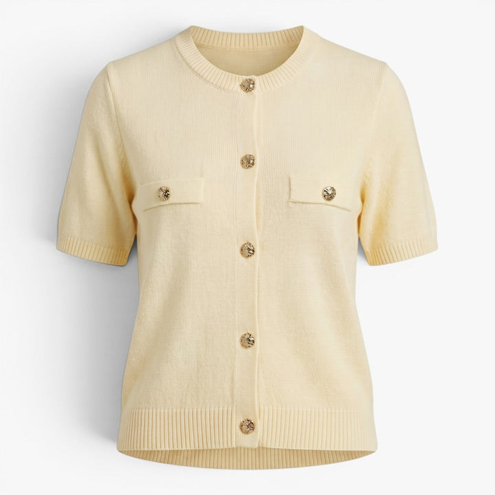 Tovastine | Women's Cozy Short Sleeve Knit Cardigan with Gold-Tone Buttons Sweaters — Yellow