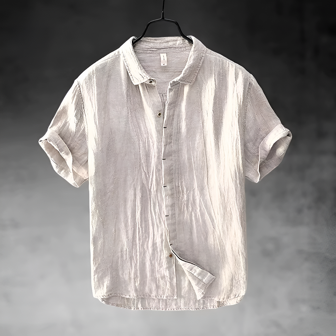 Ulysses | Men's Denim High-Waist Casual Short Sleeve Shirt with Button Front — Khaki