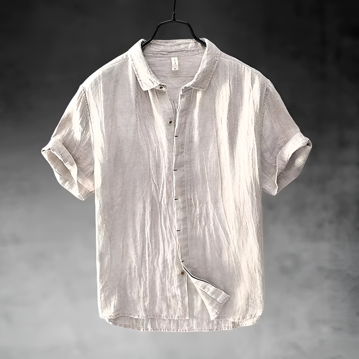 Ulysses | Men's Denim High-Waist Casual Short Sleeve Shirt with Button Front — Khaki