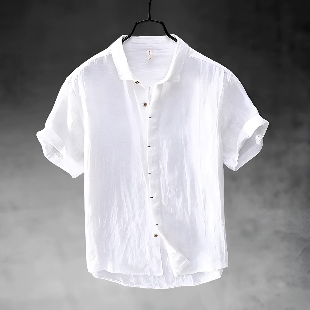 Ulysses | Men's Denim High-Waist Casual Short Sleeve Shirt with Button Front — White