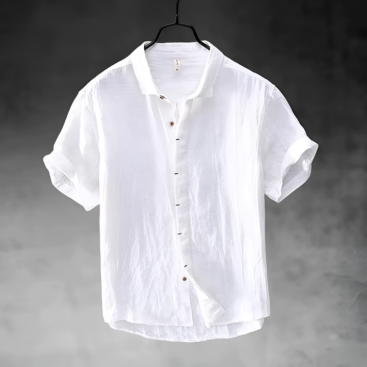 Ulysses | Men's Denim High-Waist Casual Short Sleeve Shirt with Button Front — White