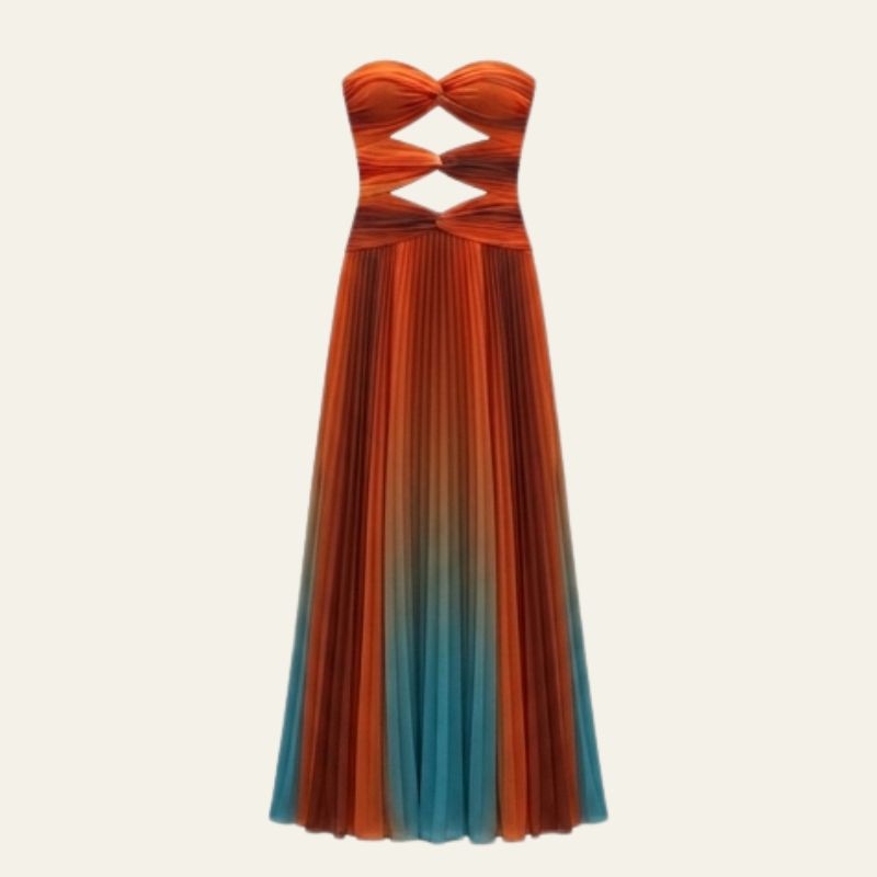 Una | Women's Wedding Guest Elegant The Santorini Cut-Out Ombré Maxi Dress Dresses — 1