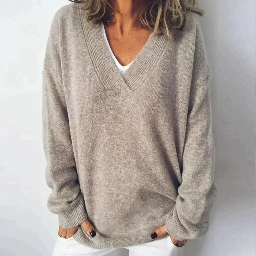 Unacine | Women's Cozy Elegant and Versatile V-Neck Knitted Sweater — XL