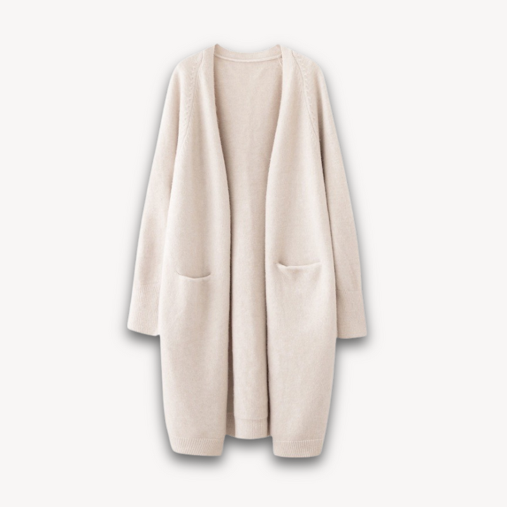 Unalyn | Women's Knit Cozy Longline Open Front Cardigan for Versatile Wear Sweaters — Beige