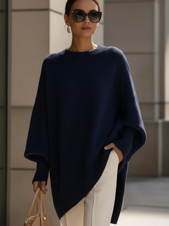 Unania | Women's Knit Cozy Sophisticated Wool Blend Sweater — Navy Blue